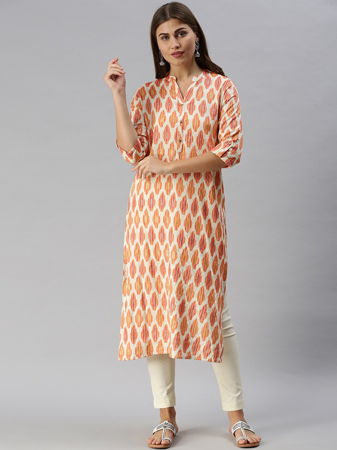 

Soch Orange Cream and Orange Printed Kurta