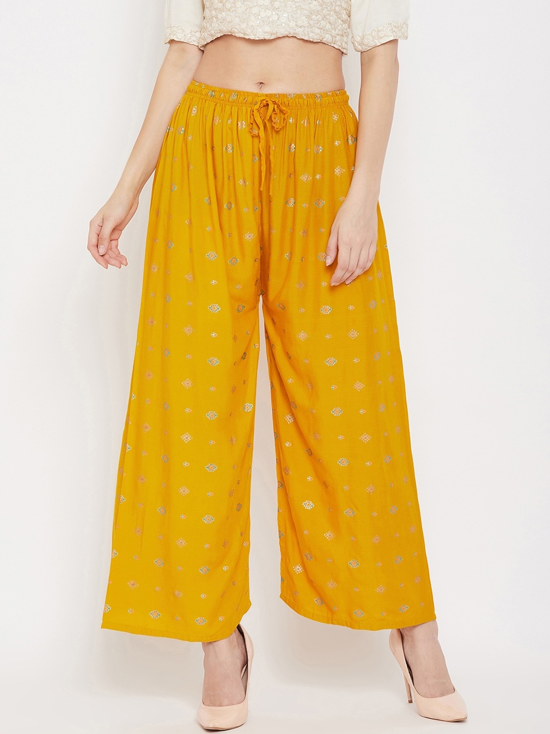 

Clora Creation Women Mustard & Teal Printed Wide Leg Palazzos