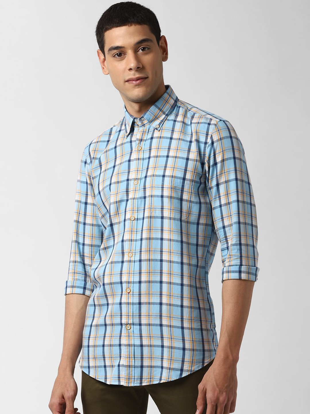 

Peter England Elite Men Blue & White Slim Fit Checked Casual Shirt