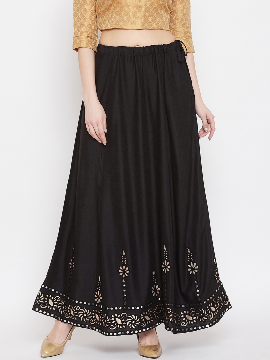 

Clora Creation Women Black Embellished Flared Maxi Skirt