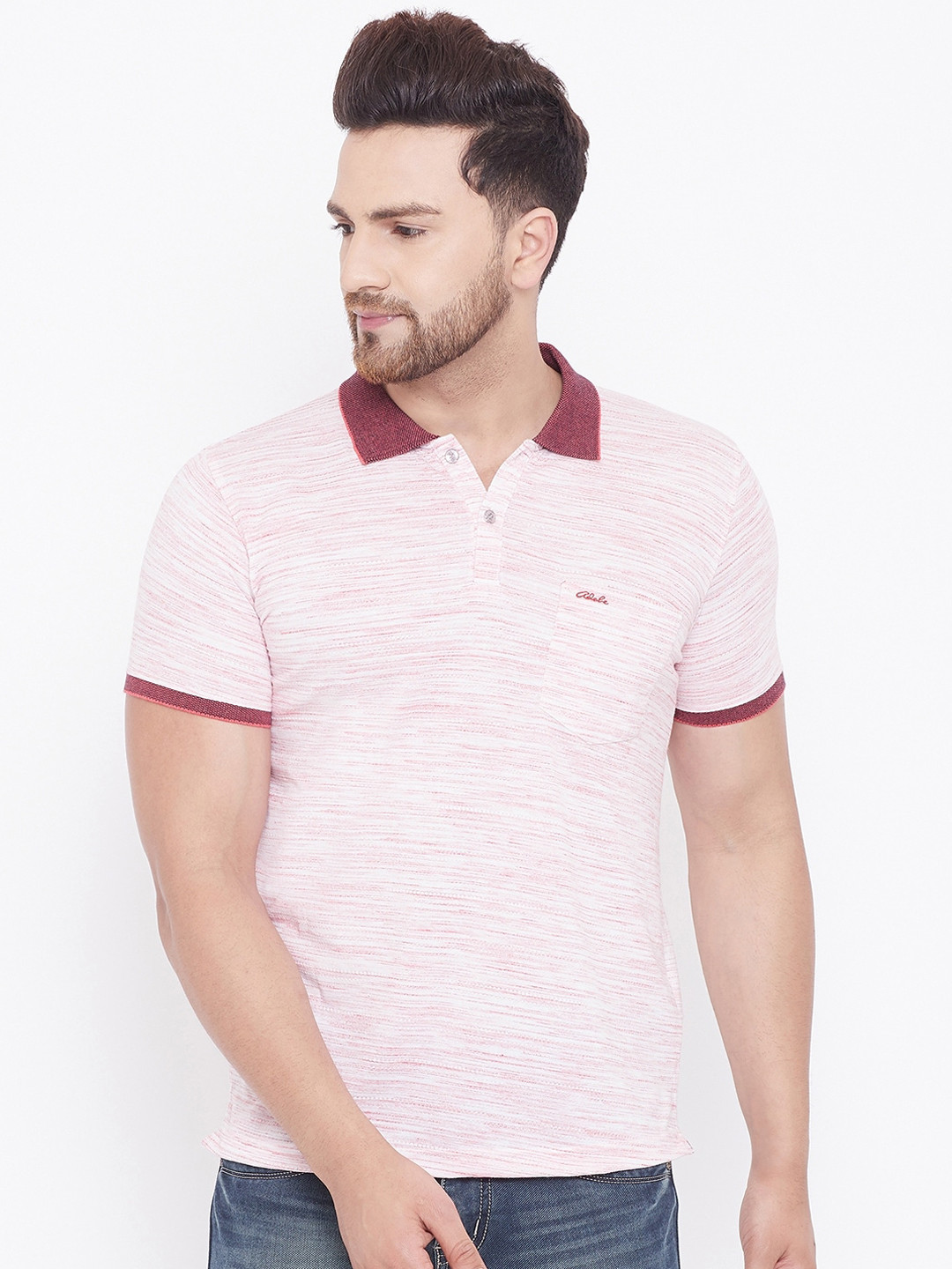

Adobe Men Pink Self Design Polo Collar T-shirt