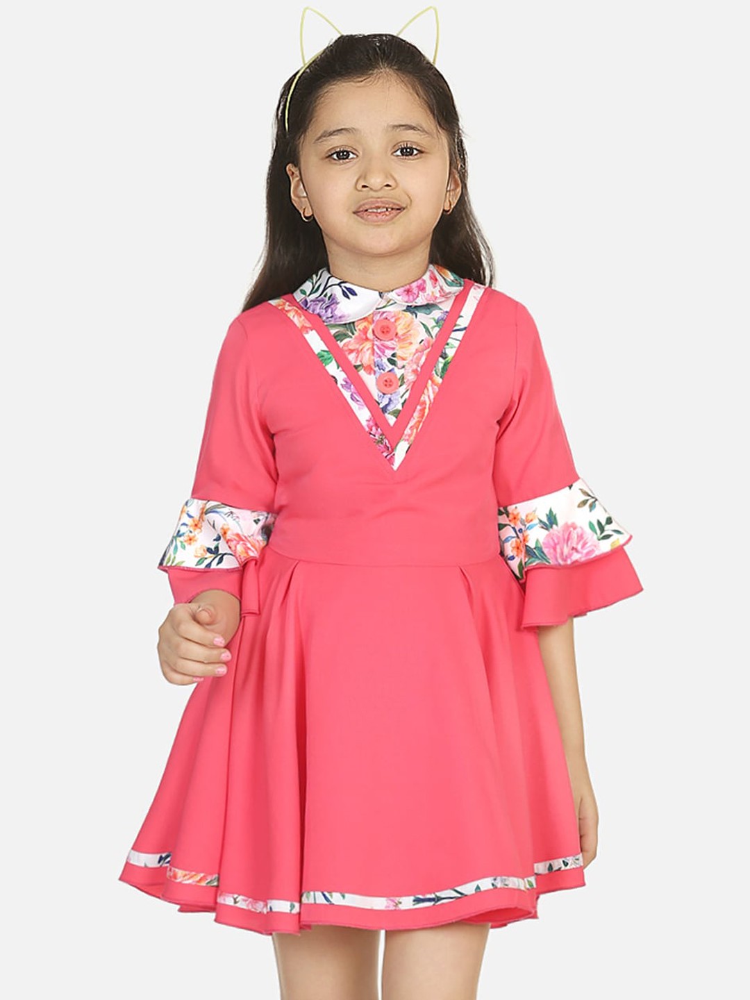 

Naughty Ninos Girls Pink Floral Printed Shirt Dress