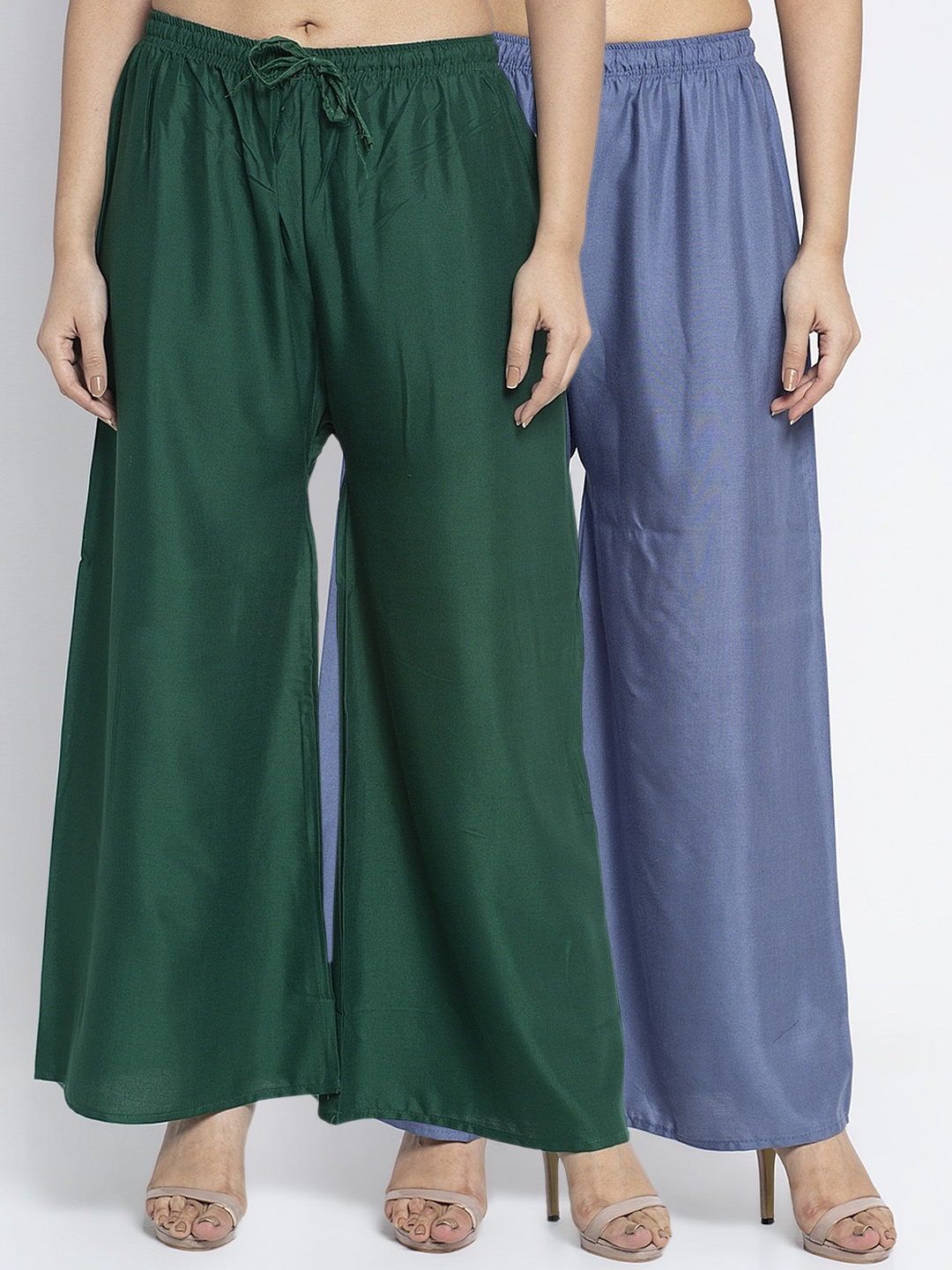 GRACIT Women Grey & Green Solid Flared Palazzos