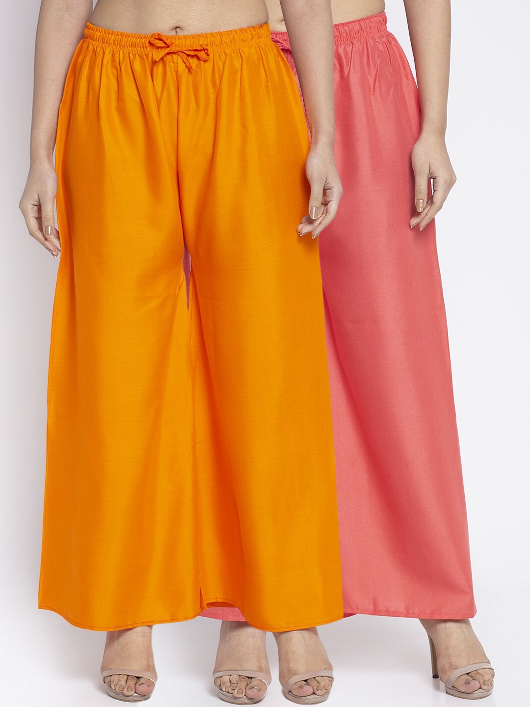 

GRACIT Women Orange & Pink Solid Flared Palazzos