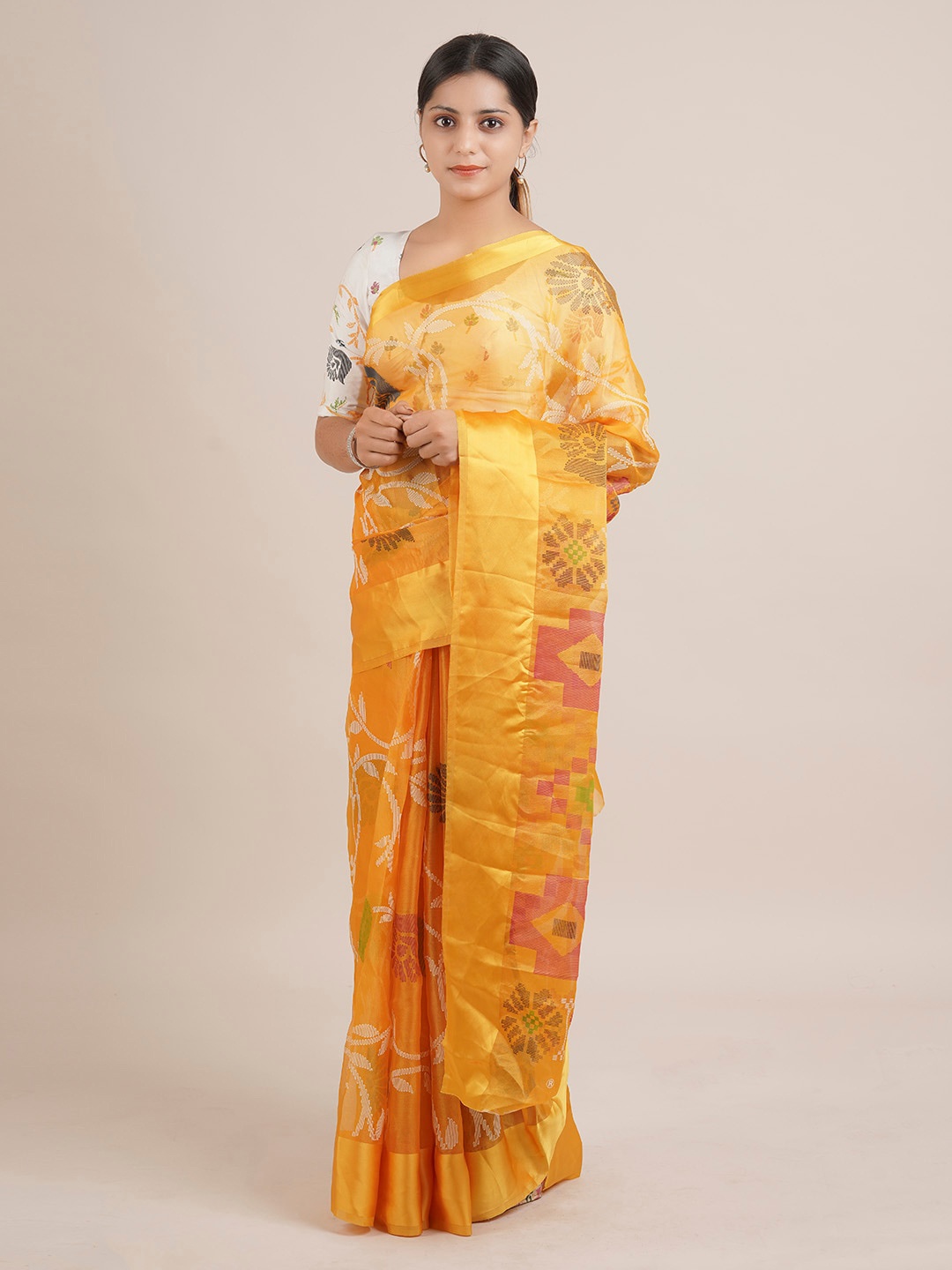 

Pothys Mustard Woven Design Jute Silk Saree