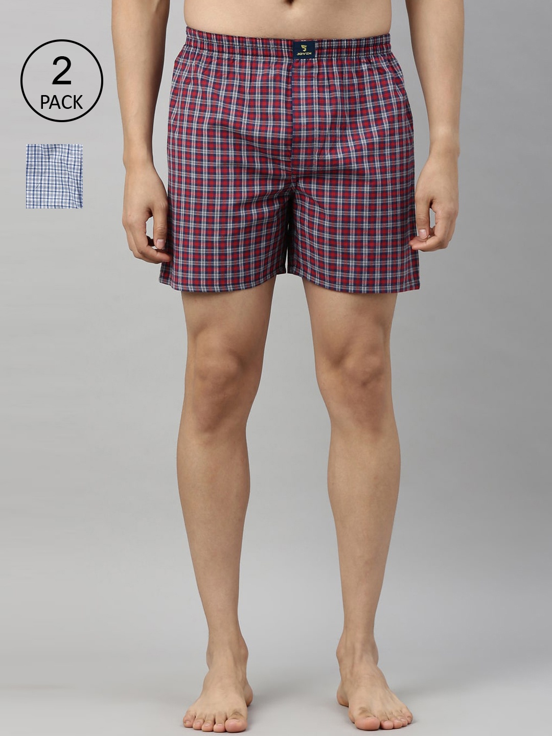 

Joven Men Pack Of 2 Checked Boxers JB2C010, Blue