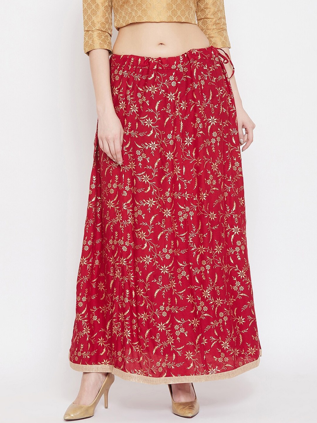

Clora Creation Women Maroon & Gold-Coloured Printed Flared Maxi Skirt