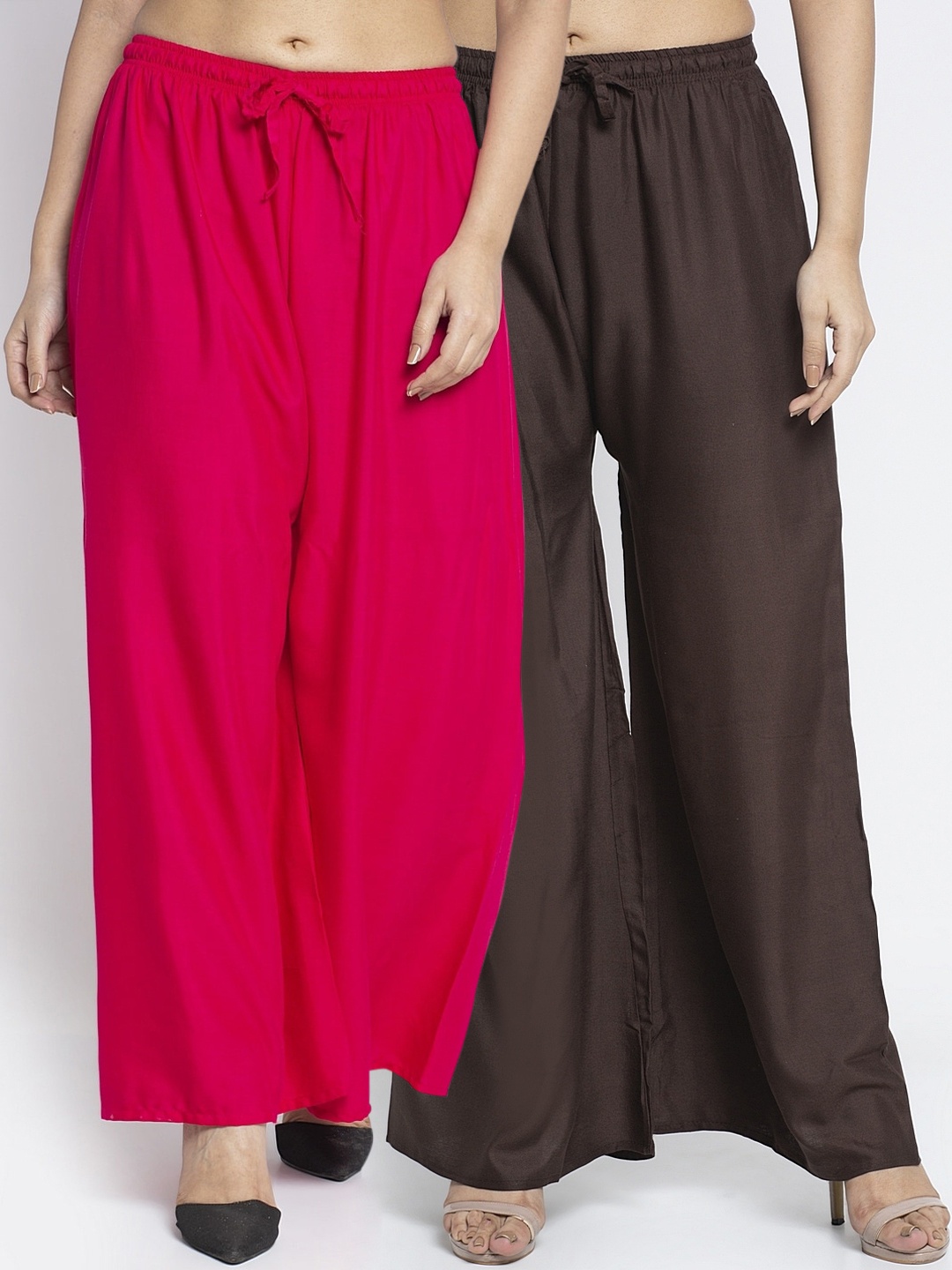 

GRACIT Women Pack of 2 Pink & Coffee Brown Solid Flared Palazzos