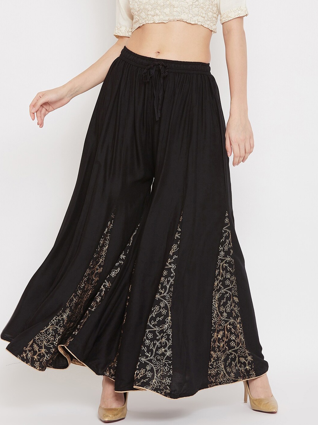 

Clora Creation Women Black Printed Flared Palazzos