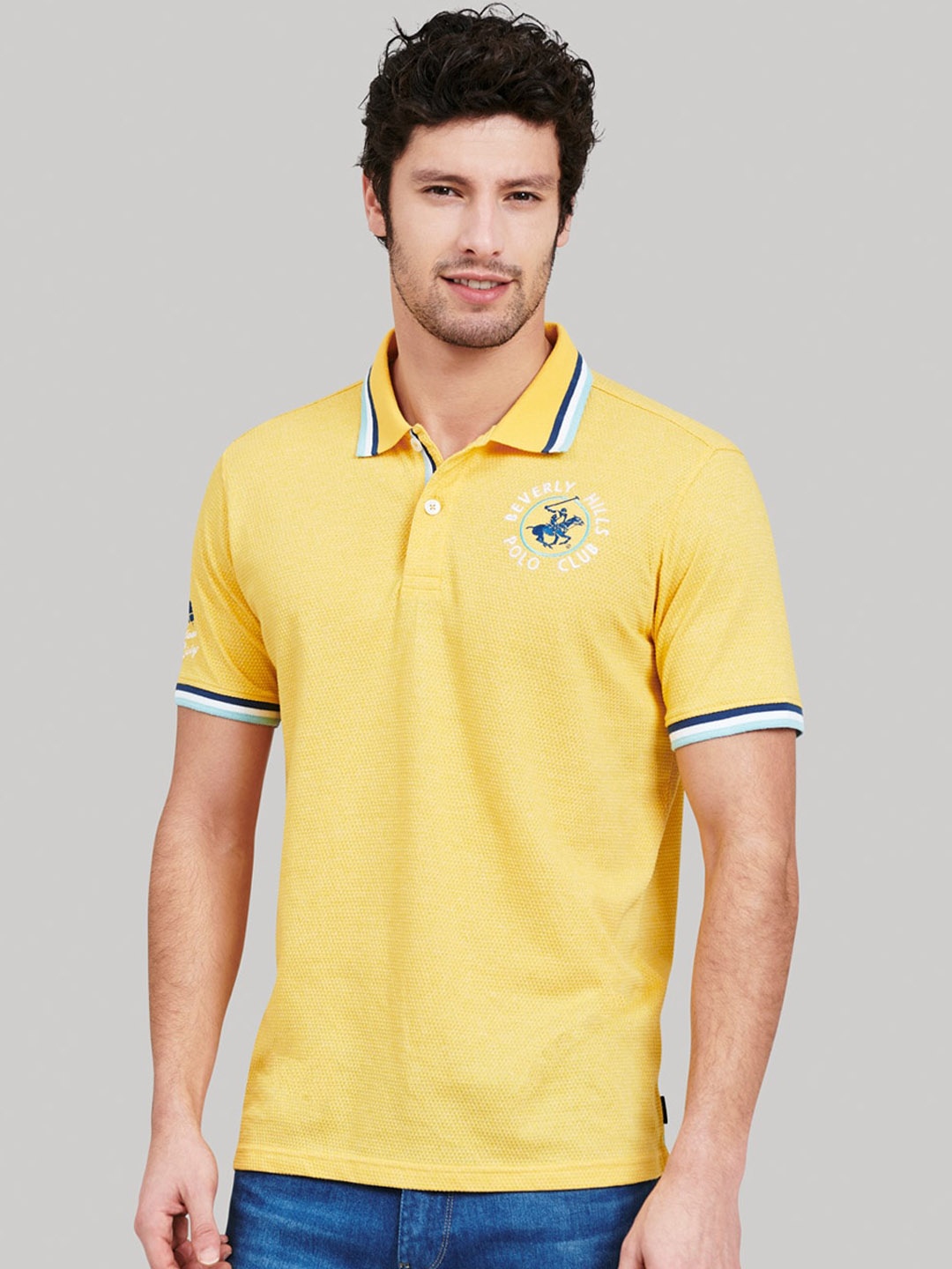 

Beverly Hills Polo Club Men Mustard Yellow Solid Polo Collar T-shirt
