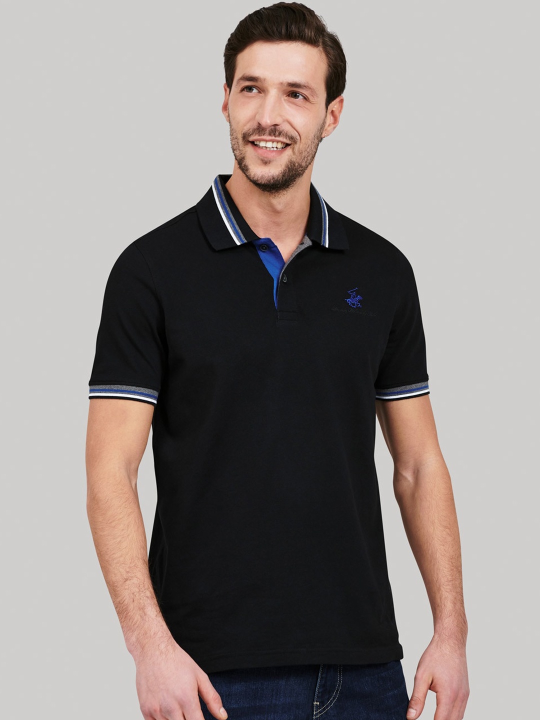 

Beverly Hills Polo Club Men Black Solid Polo Collar T-shirt