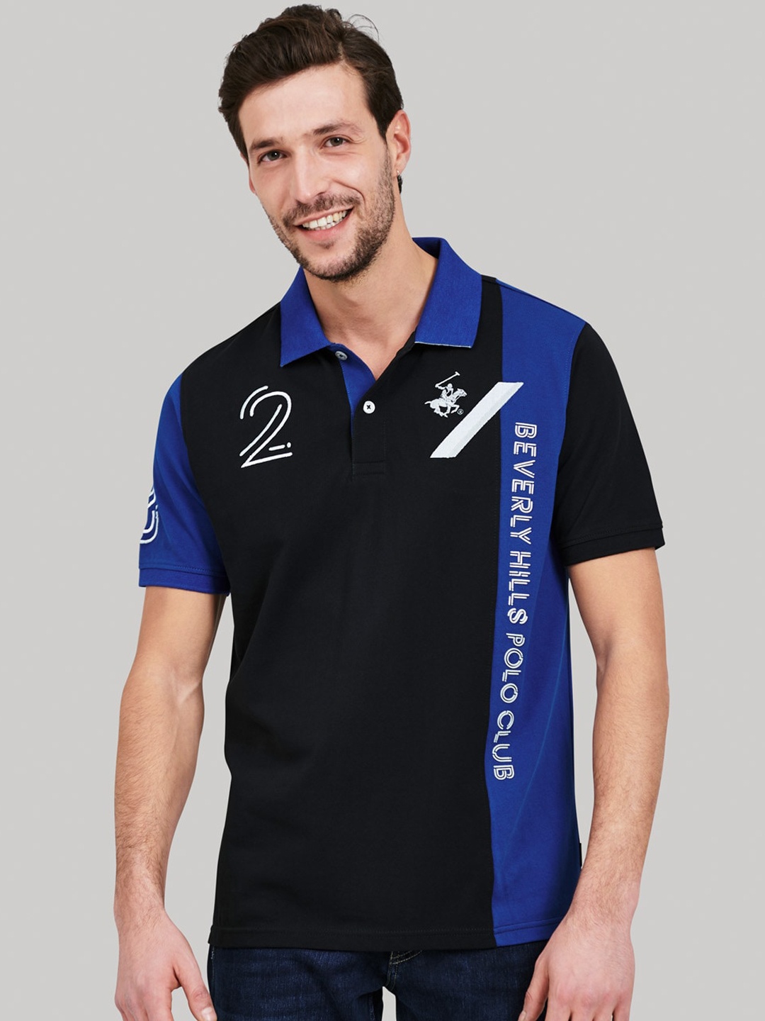 

Beverly Hills Polo Club Men Black Colourblocked Polo Collar T-shirt
