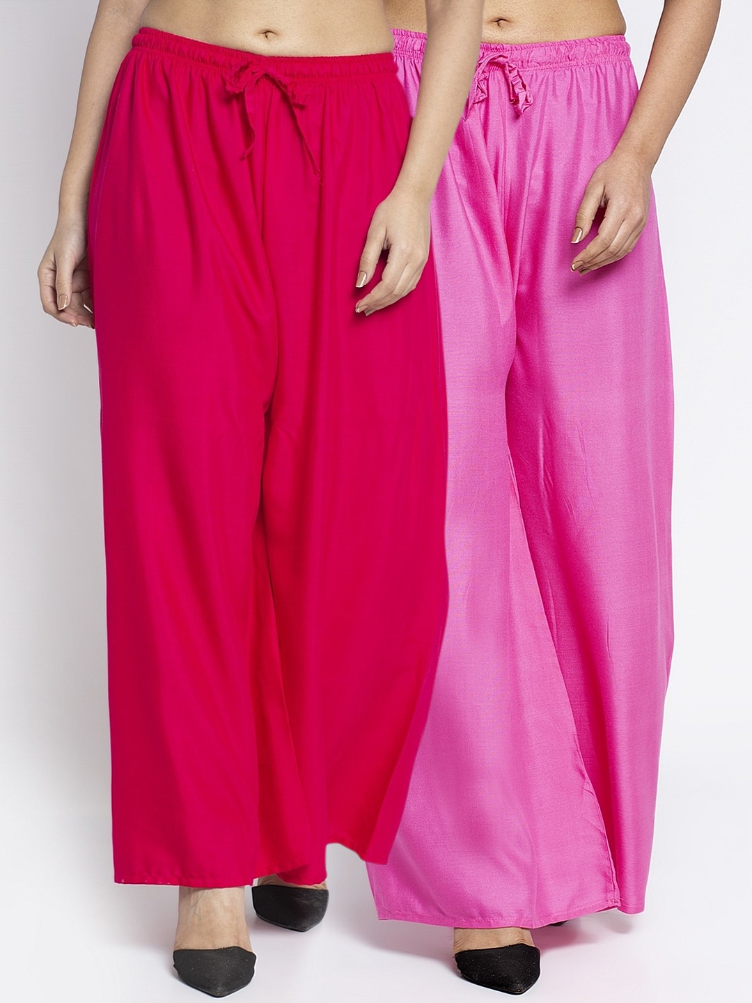 

GRACIT Women Pack of 2 Pink Solid Flared Palazzos