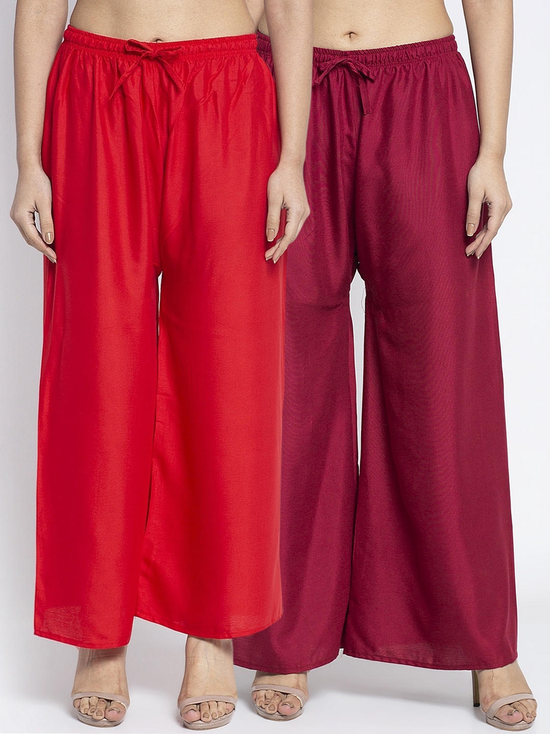 

GRACIT Women Red & Maroon Solid Flared Palazzos