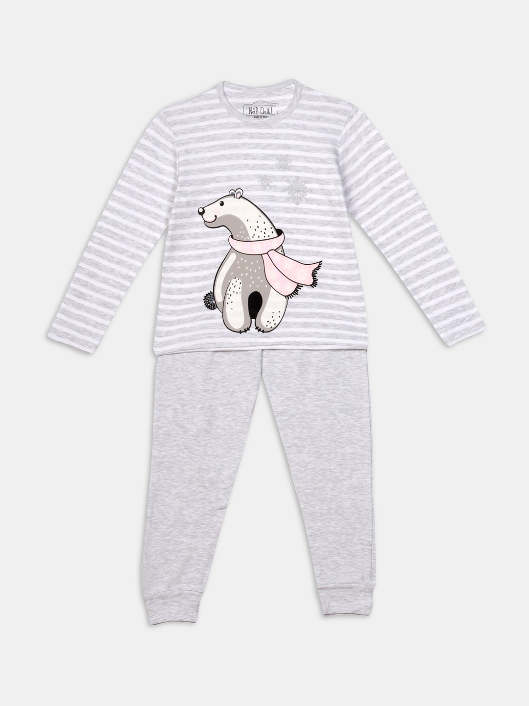 

Nap Chief Girls Grey & White Printed Night suit