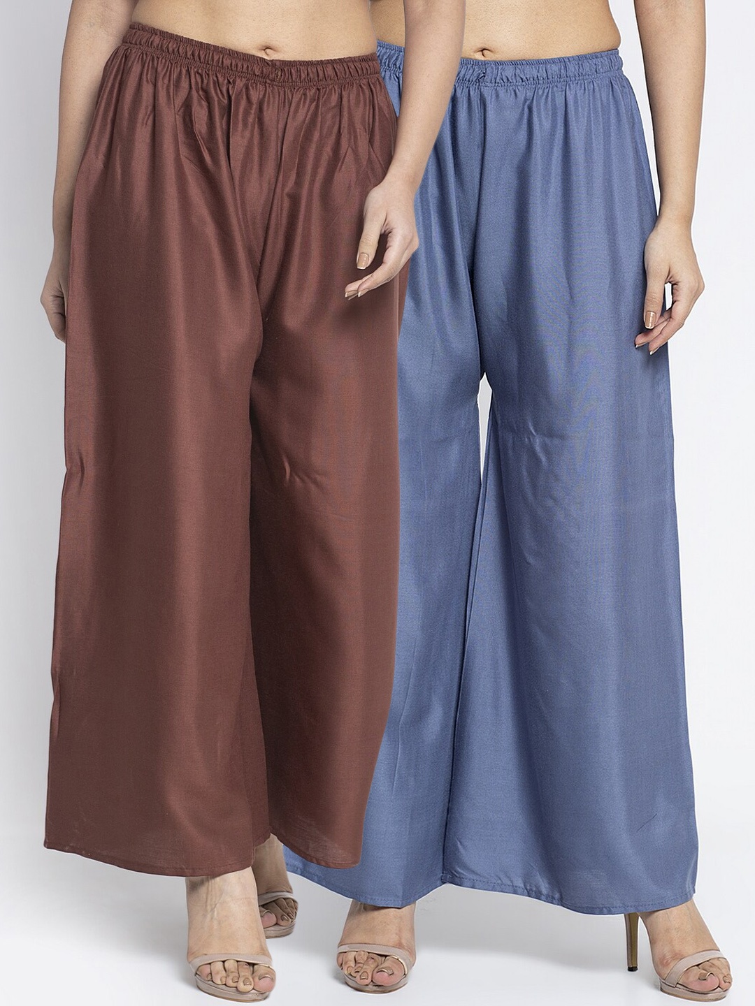 

GRACIT Women Brown & Blue Solid Wide Leg Palazzos