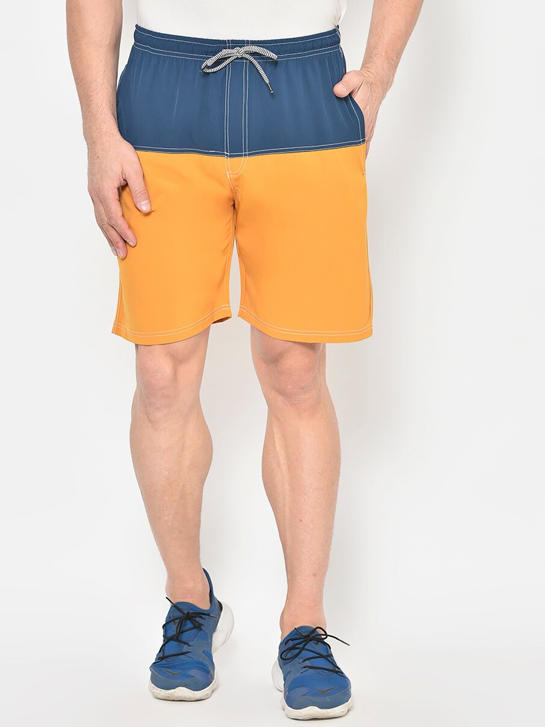 

American-Elm Men Blue Colourblocked Regular Fit Sports Shorts