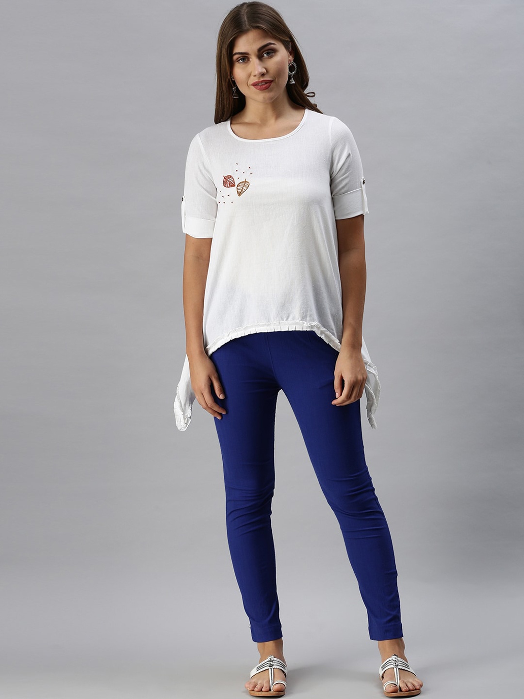 

Soch Women White & Brown Solid Pure Cotton Tunic