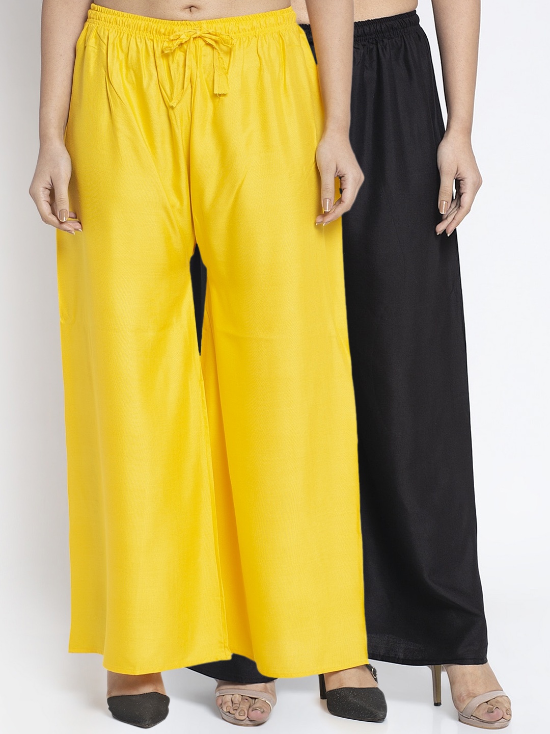 

GRACIT Women Black & Yellow Solid Flared Palazzos