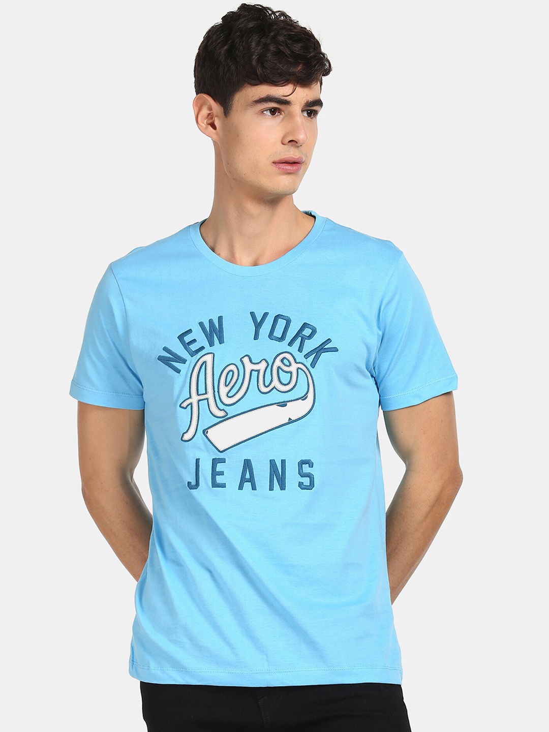 

Aeropostale Men Blue Printed Round Neck T-shirt