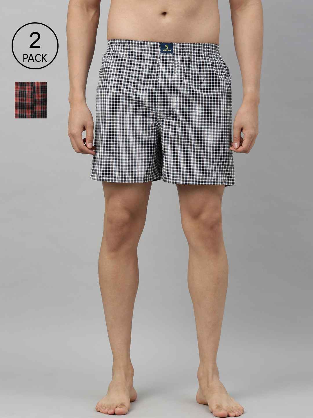 

Joven Men Pack of 2 Checked Boxers JB2C001, Red