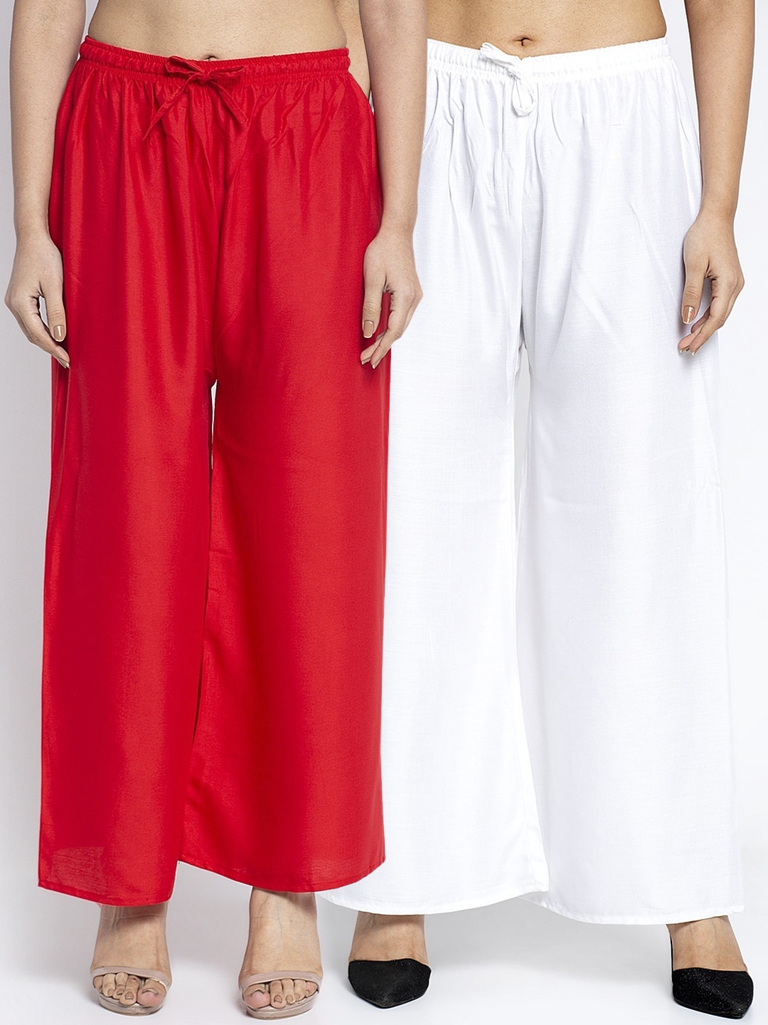 

GRACIT Women White & Red Solid Flared Palazzos