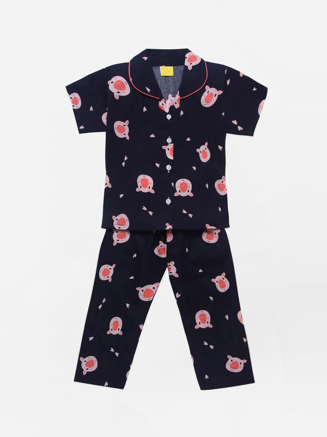 

The Magic Wand Girls Navy Blue & Pink Printed Night suit