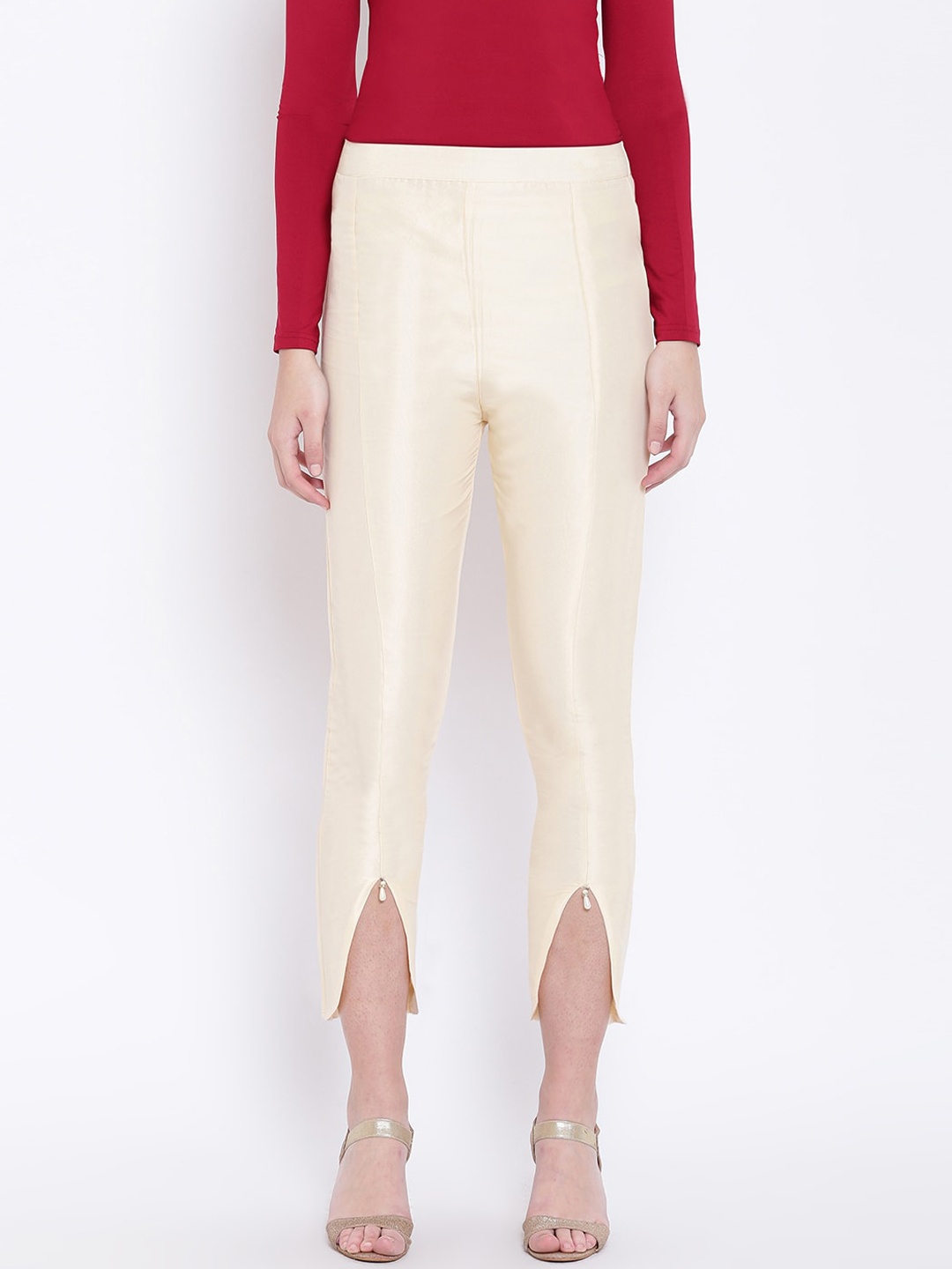 

RIVI Women Beige Slim Fit Solid Cigarette Trousers