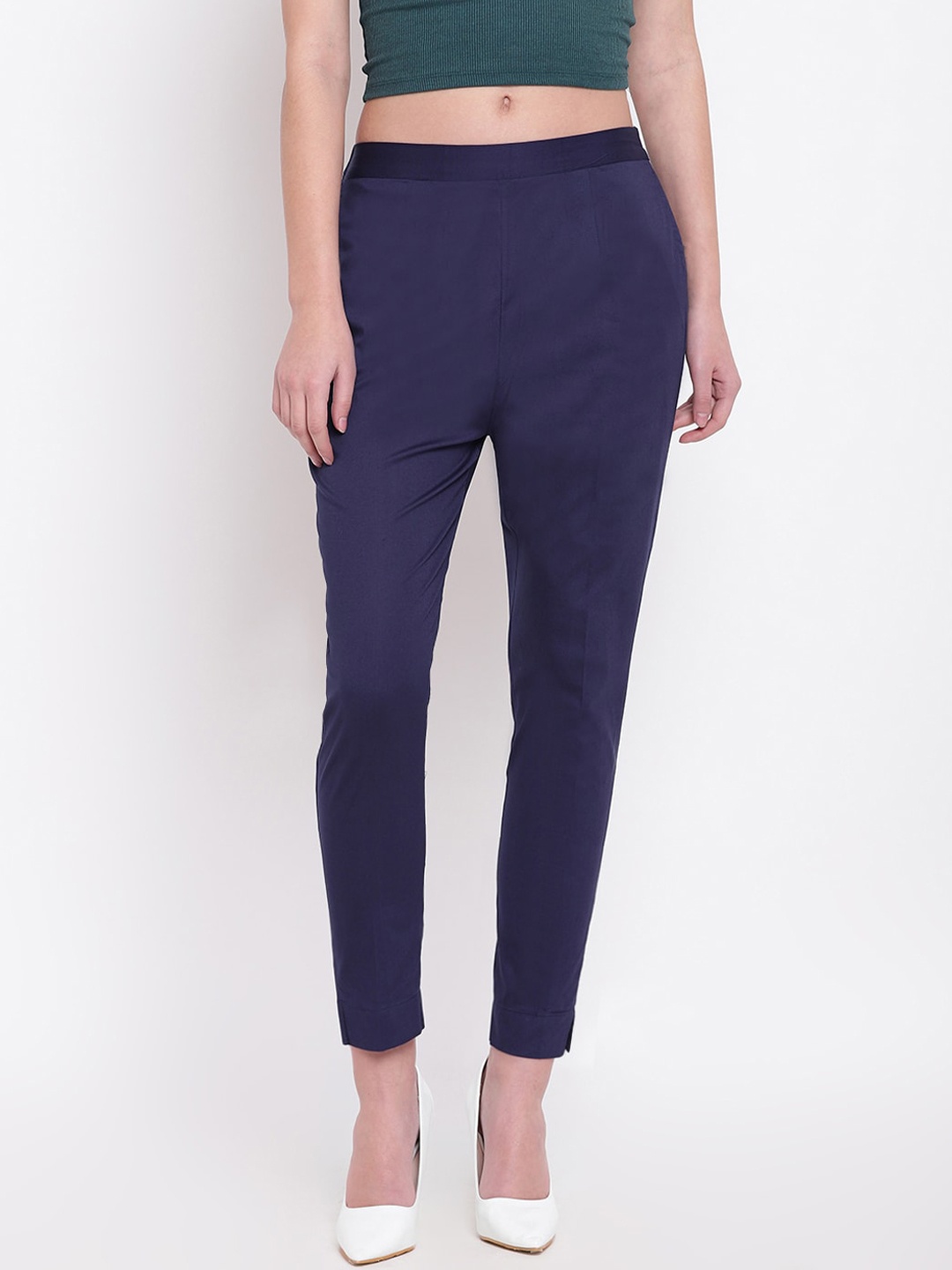 

RIVI Women Navy Blue Slim Fit Solid Regular Trousers