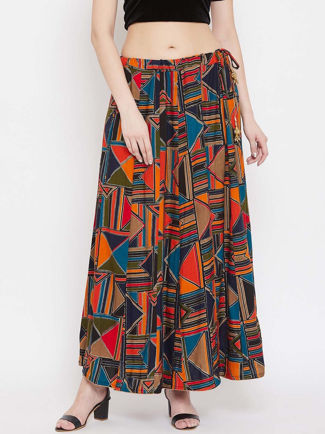 

Clora Creation Blue & Orange Printed Flared Maxi Skirt