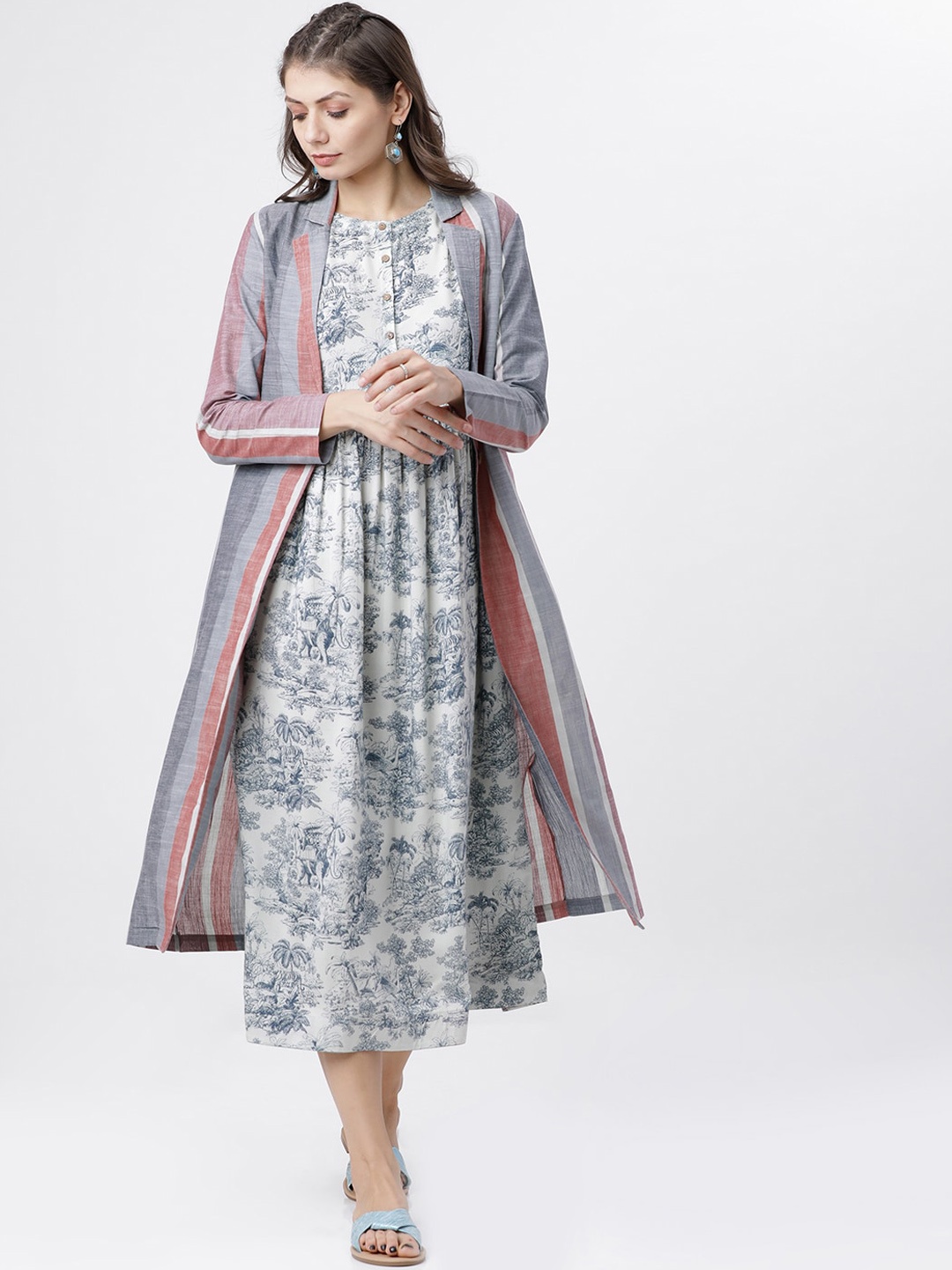 

Vishudh Womens Mauve Gather Dress With A-Line Jacket
