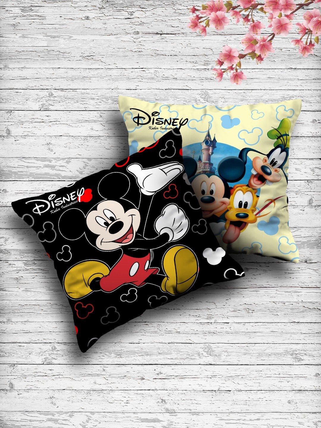 

Kuber Industries Set Of 2 Both Side Disney Printed Reversible Cushion, Cream