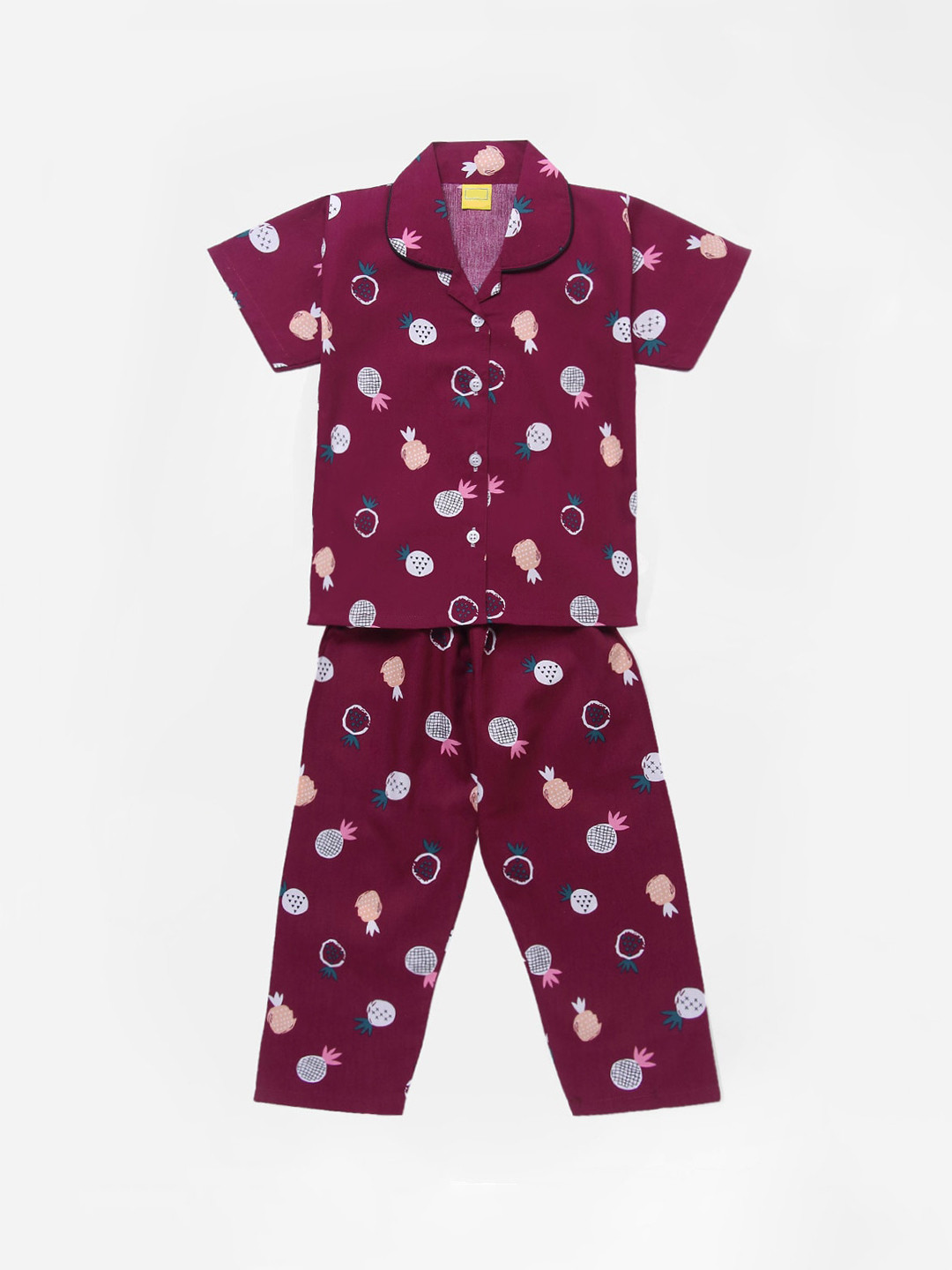 

The Magic Wand Girls Maroon & White Printed Night suit