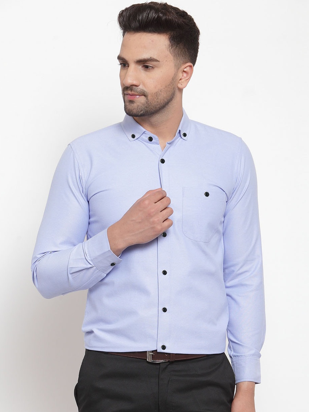 

Purple State Men Blue Slim Fit Solid Formal Shirt
