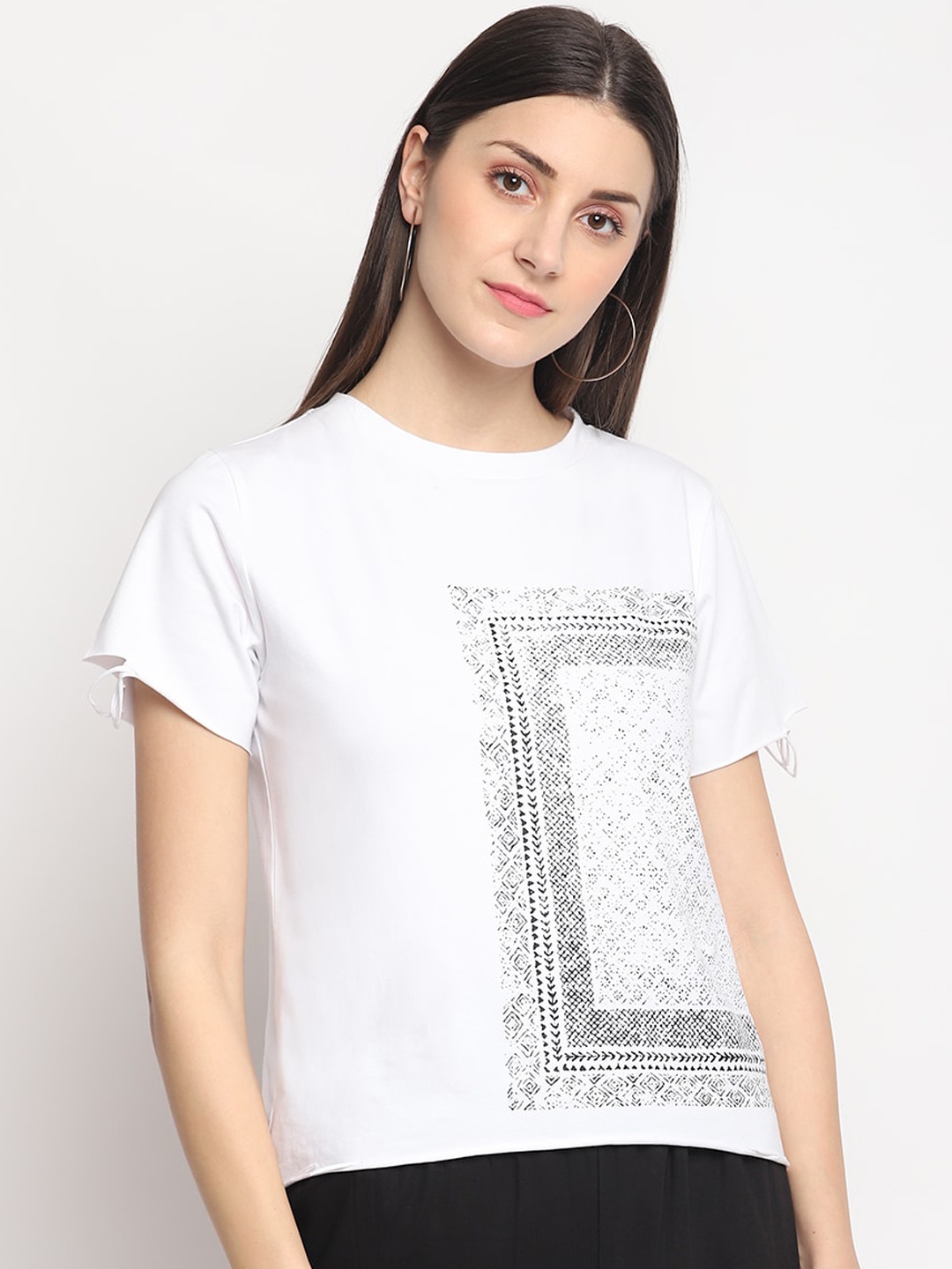 

OTORVA Women Cotton White Printed Round Neck T-shirt