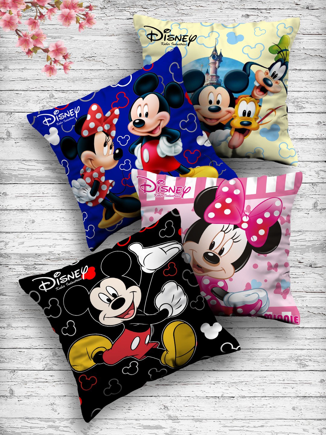 

Kuber Industries Set Of 4 Both Side Disney Printed Reversible Cushions, Cream