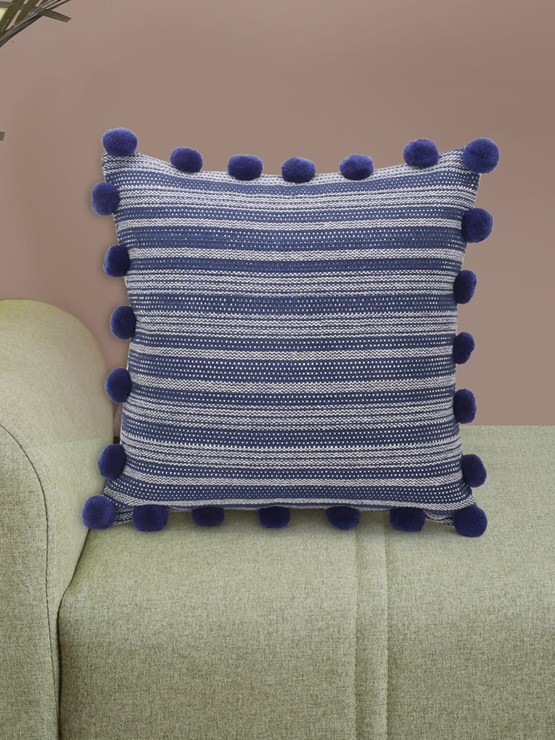 

Mezposh Navy Blue & Off-White Set of Single Striped Square Cushion Covers