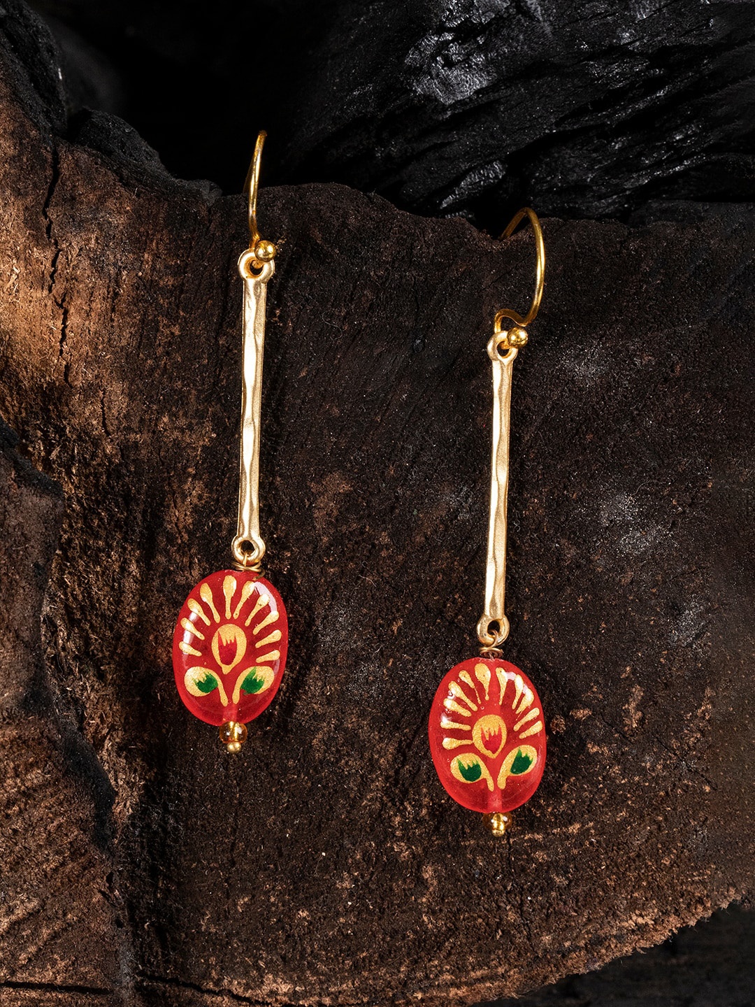 

Shoshaa Gold-Toned & Red Contemporary Handcrafted Drop Earrings
