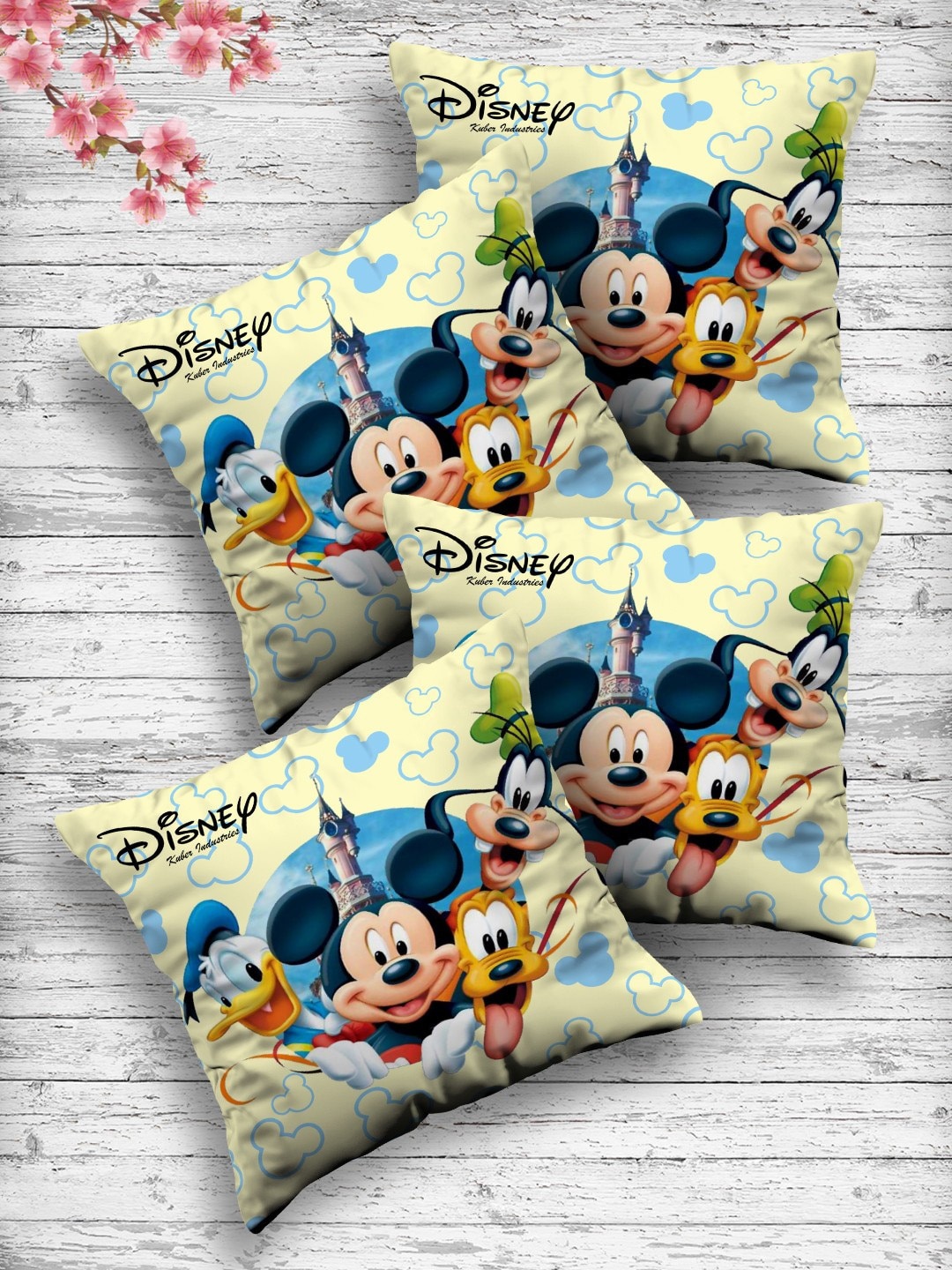 

Kuber Industries Set Of 4 Cream-Coloured & Blue Disney Printed Reversible Cushions