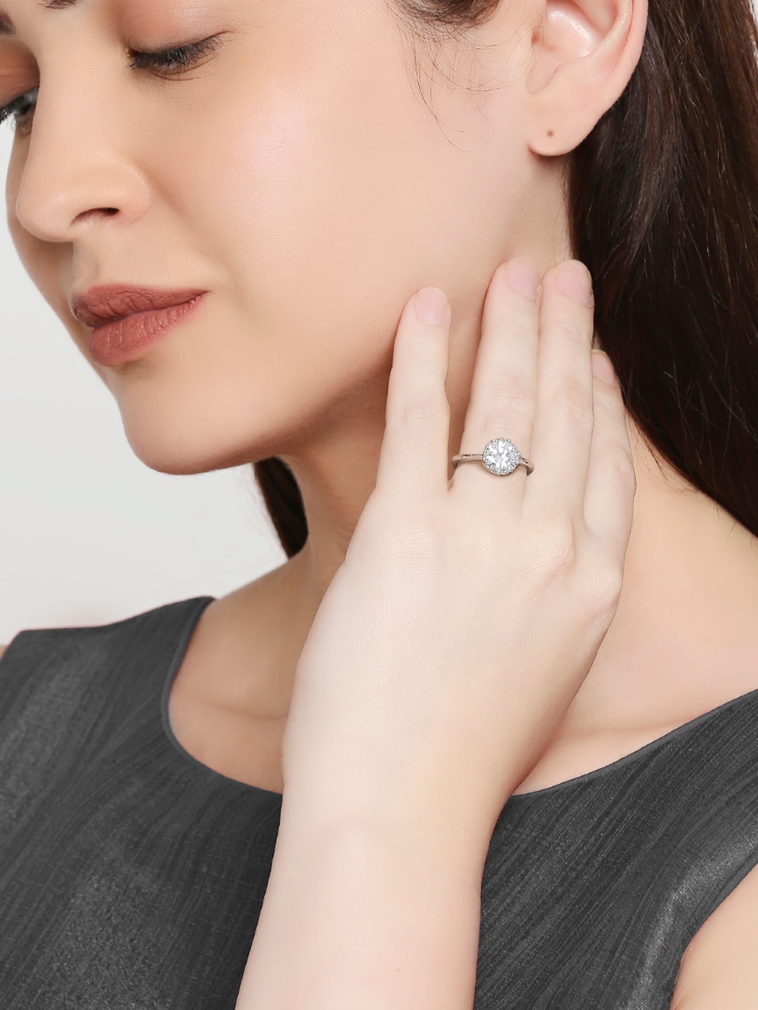 

OOMPH Silver-Plated White CZ-Studded Handcrafted Finger Ring