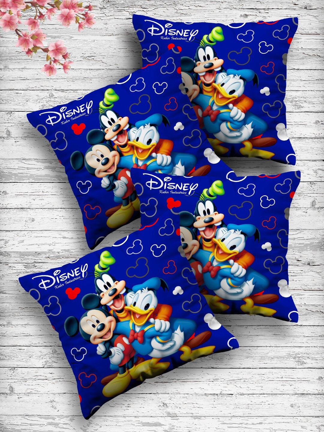 Kuber Industries Set Of 4 Blue Disney Printed Reversible Cushions
