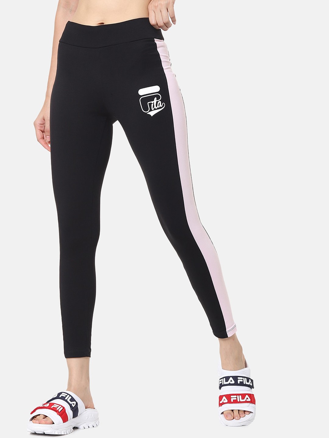

FILA Women Black Solid Tights