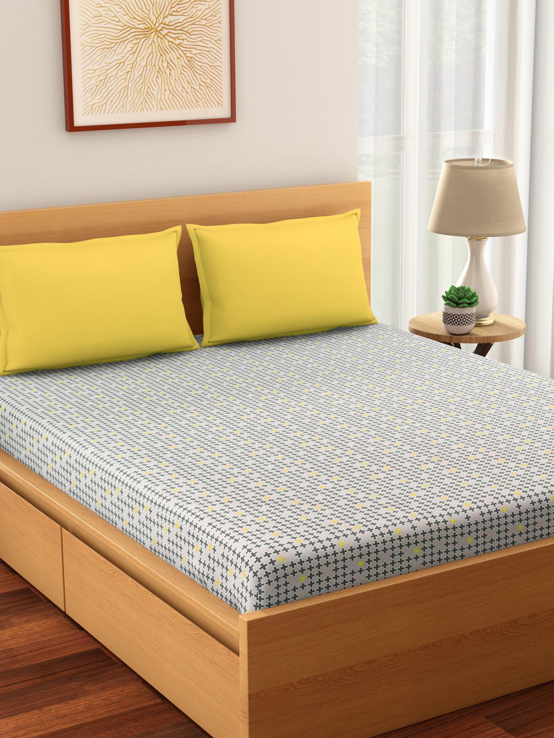 

Living scapes by Pantaloons Off-White 144 TC Cotton Queen Bedsheet & 2 Pillow Covers