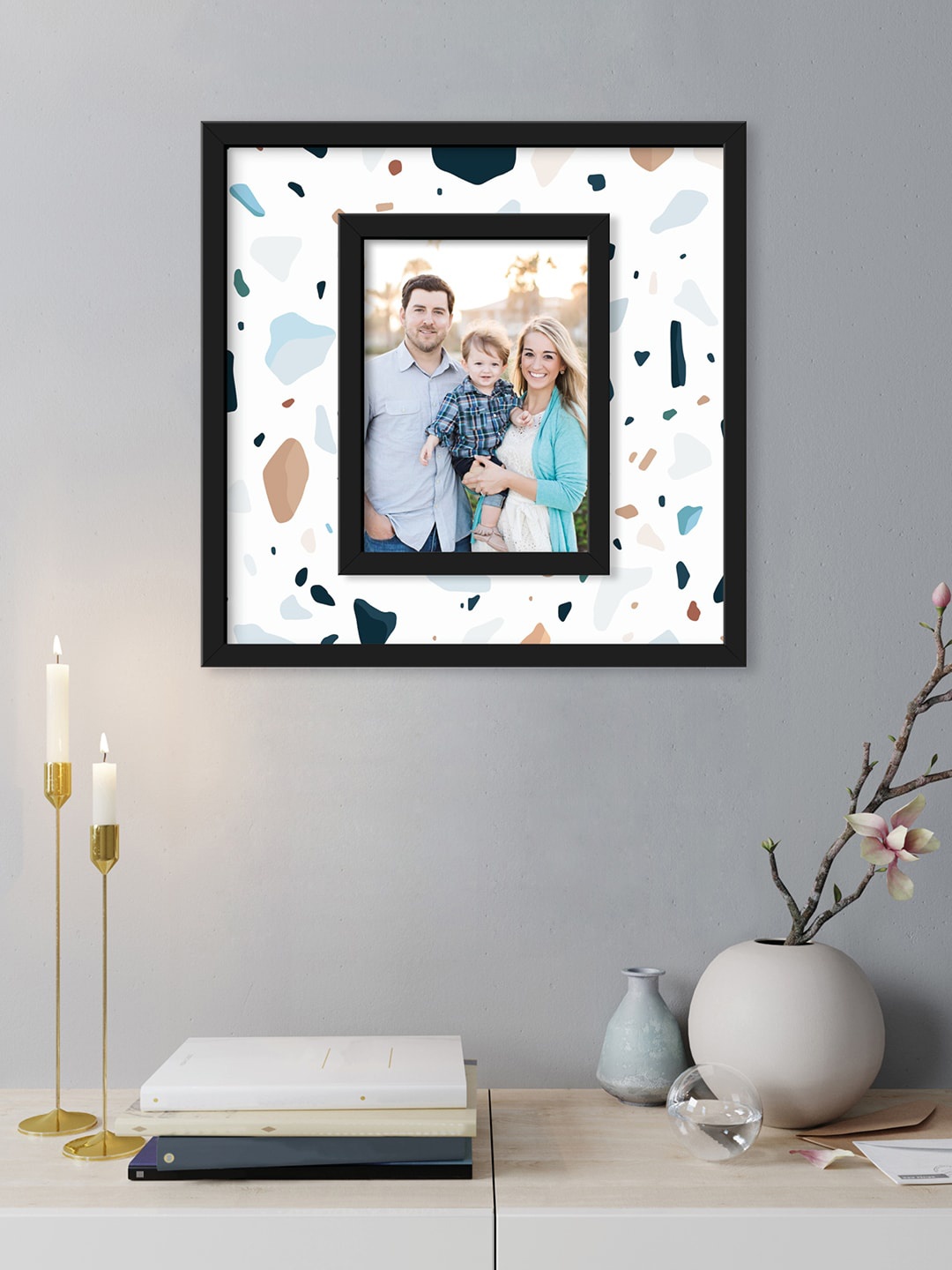 RANDOM White & Black Printed Synthetic MDF Wood Individual Wall Photo Frame