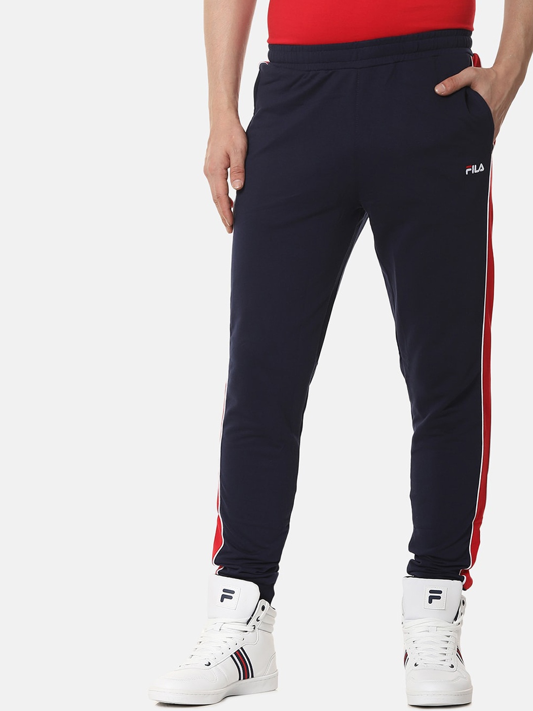 

FILA Men Navy Blue & Red Solid Joggers