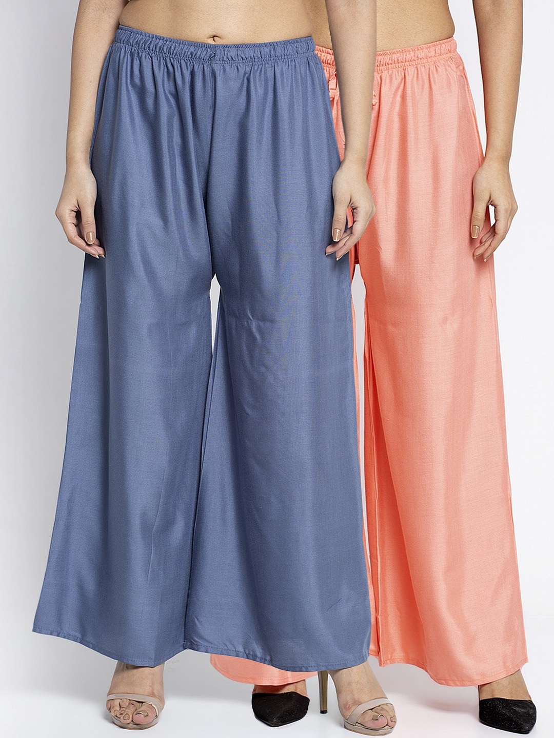 

GRACIT Women Peach-Coloured & Blue Solid Flared Palazzos