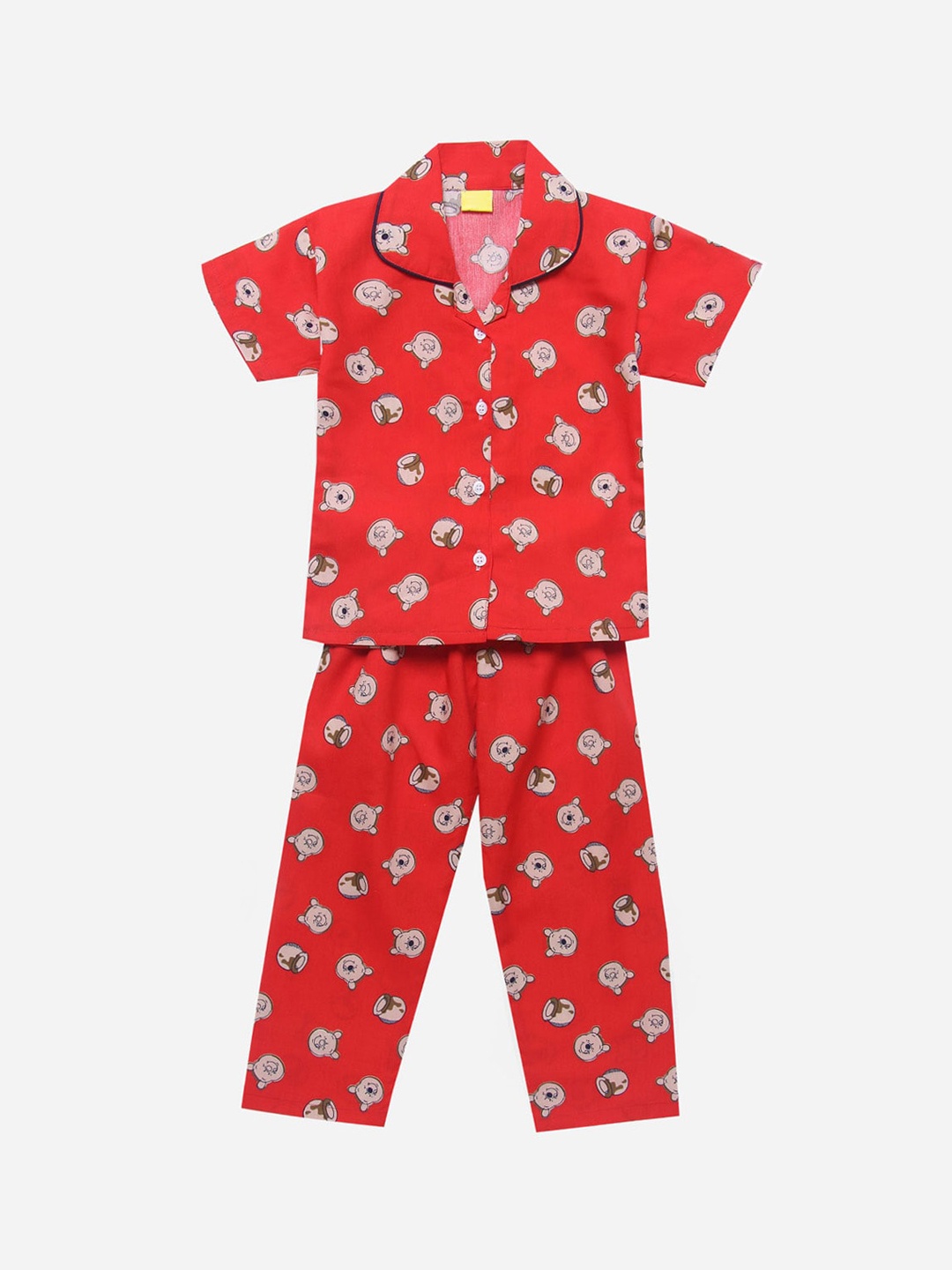 

The Magic Wand Girls Red & Off-White Printed Night suit