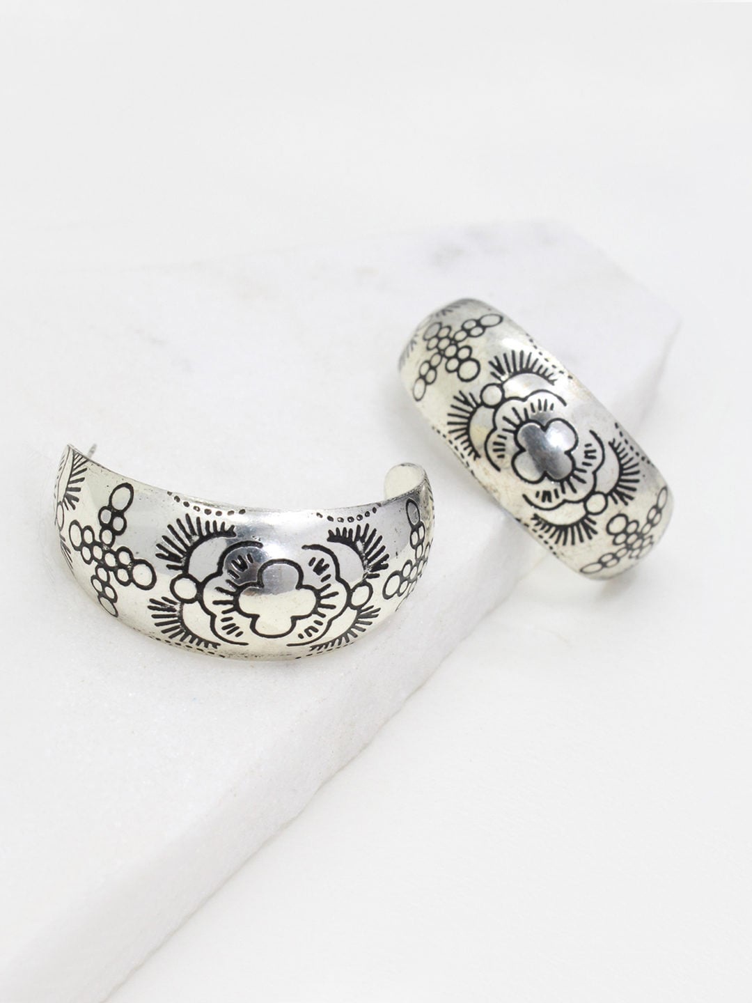

Runway Ritual Silver-Toned Circular Half Hoop Earrings