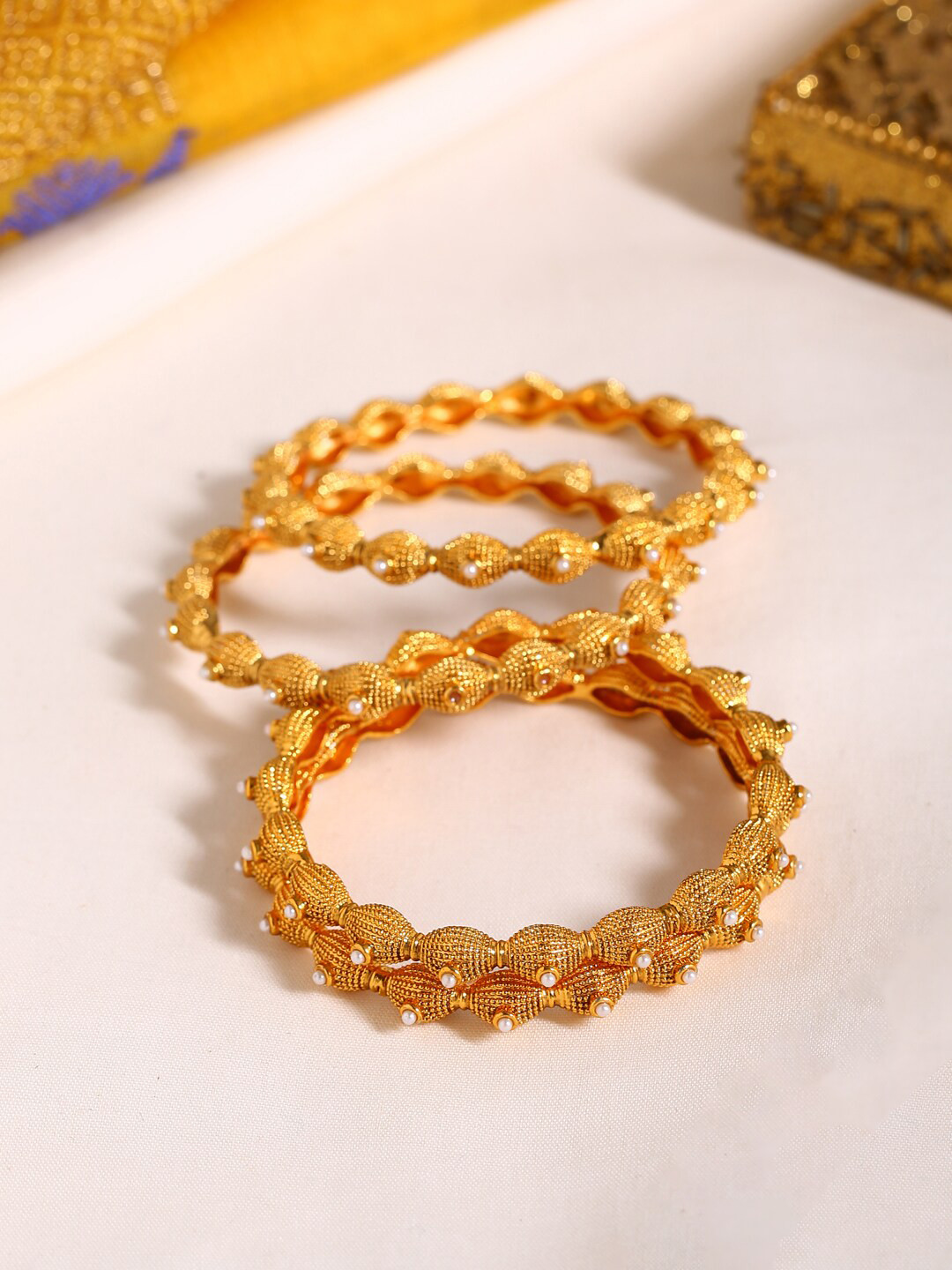 

Shoshaa Set Of 2 Gold-Plated & White Handcrafted Bangles