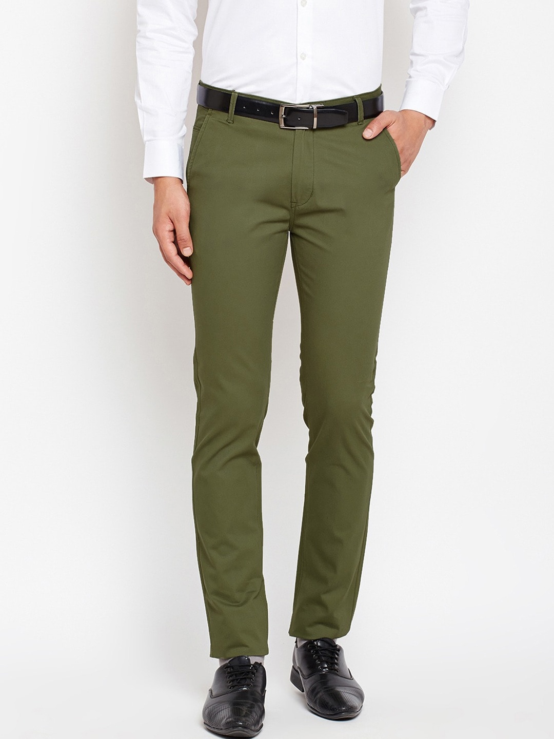 

Hancock Men Olive Green Slim Fit Solid Regular Trousers